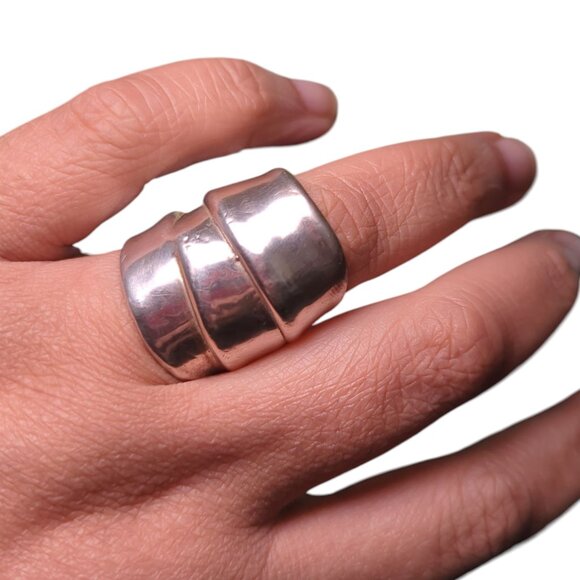 Chunky Sculpted Sterling Silver Wrap Band Ring - Size 7 - Picture 2 of 5